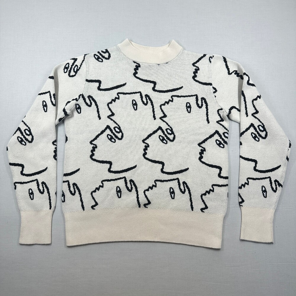 Y2K Monki Abstract Face Print Jacquard Sweater Mock Neck XS